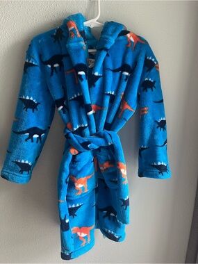 Hatley Blue Kids Hooded Robe with Navy and Orange Dinosaurs